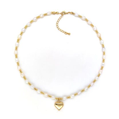 Sweet Geometric Freshwater Pearl Copper Plating 18k Gold Plated Necklace