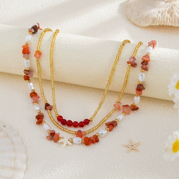 Sweet Geometric Handmade Pearl Starfish Beaded Necklace For Women