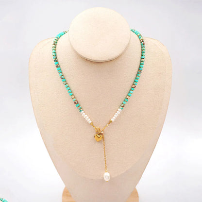 Sweet Geometric Leaves Gold Plated 304 Stainless Steel Turquoise Freshwater Pearl Wholesale Pendant Necklace