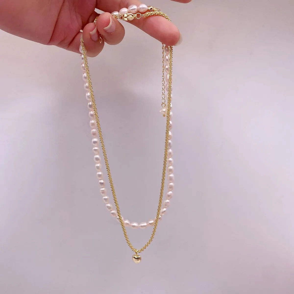 Sweet Geometric Mixed Materials Irregular Plating Artificial Pearls Necklace 1 Piece