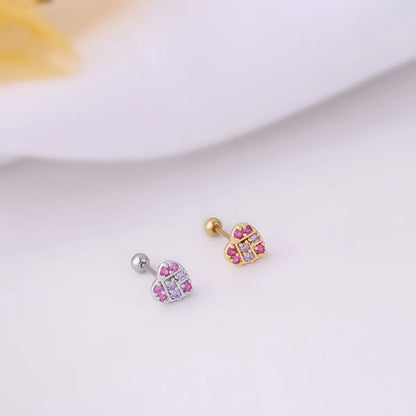 1 Pair Sweet Geometric Stainless Steel Zircon Ear Studs