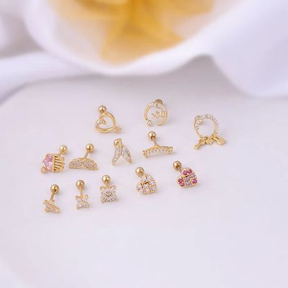 1 Pair Sweet Geometric Stainless Steel Zircon Ear Studs