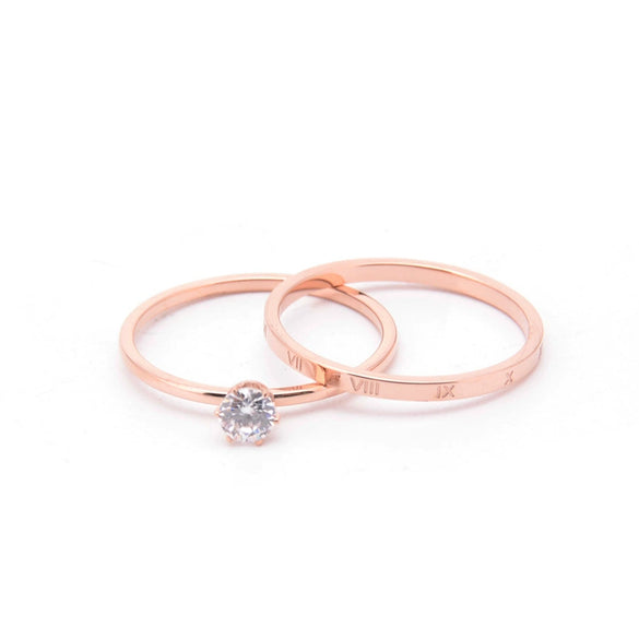Sweet Geometric Titanium Steel Two In One Women's Couple Ring Set With Electroplated Fashion Design