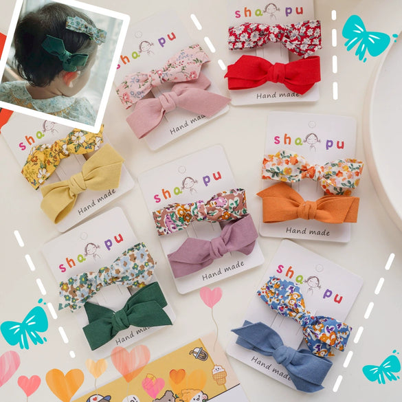 Sweet Handmade Fabric Bow Hair Clip For Children Cute Floral Side Bangs Hairpin Hair Accessory For Little Girls