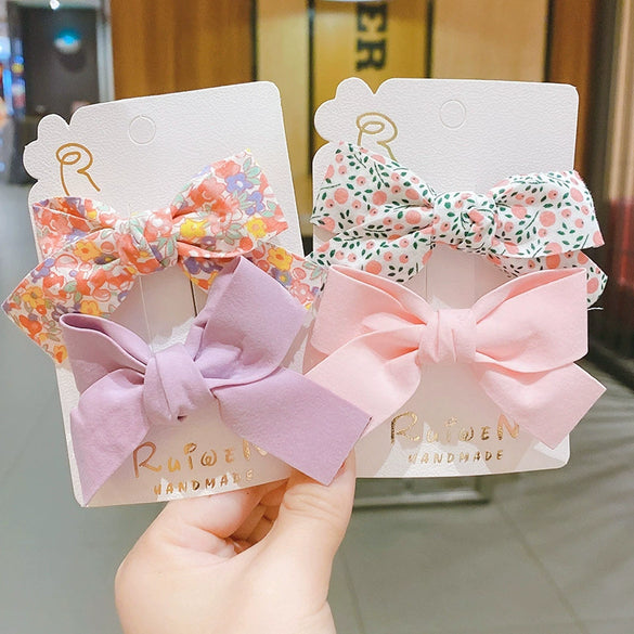 Sweet Handmade Fabric Bow Side Hair Clip Cute No Damage Hair Accessory For Girls And Children