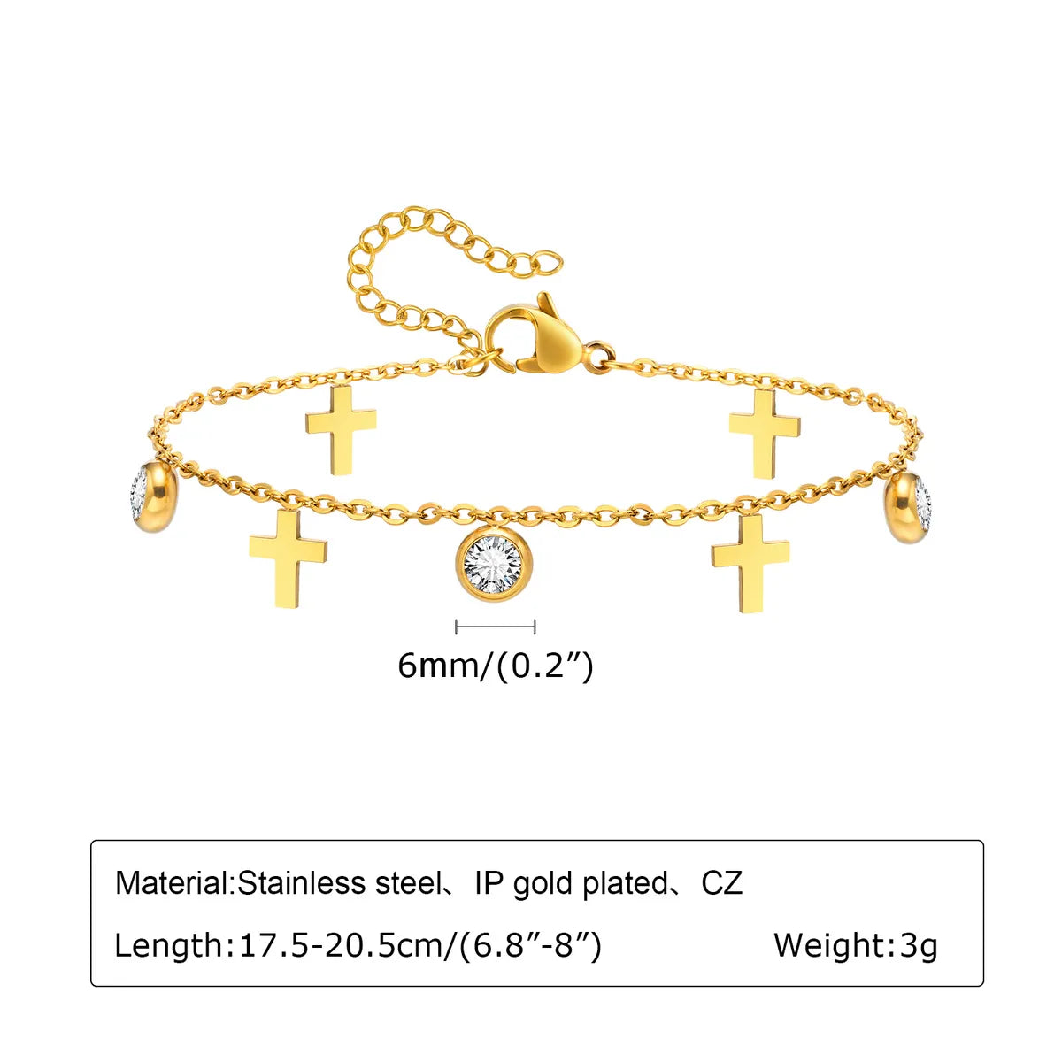 Sweet Heart Shape 201 Stainless Steel 18K Gold Plated Zircon Bracelets In Bulk