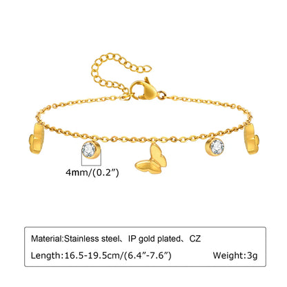 Sweet Heart Shape 201 Stainless Steel 18K Gold Plated Zircon Bracelets In Bulk