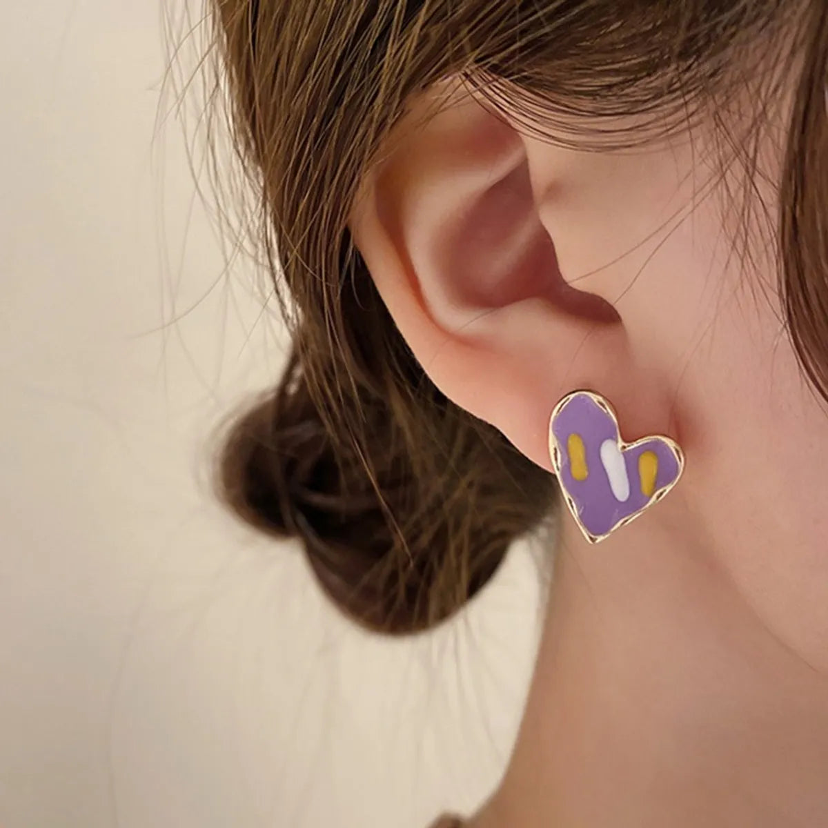 Sweet Heart Shape Alloy Enamel Ear Studs