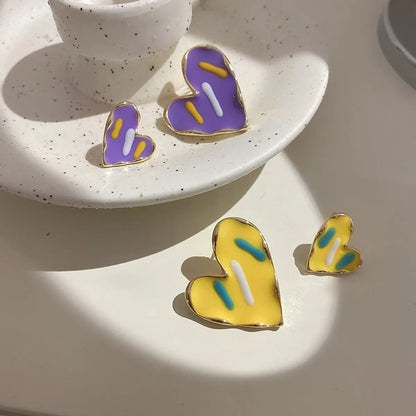 Sweet Heart Shape Alloy Enamel Ear Studs