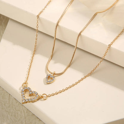 Sweet Heart Shape Alloy Inlay Artificial Gemstones Women's Pendant Necklace