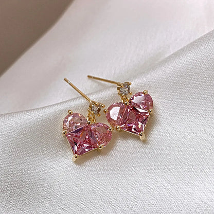 Sweet Heart Shape Alloy Plating Artificial Diamond Ear Studs