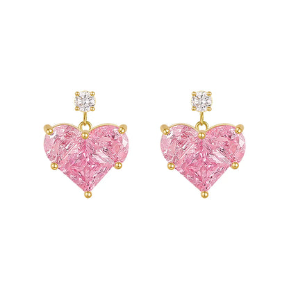 Sweet Heart Shape Alloy Plating Artificial Diamond Ear Studs