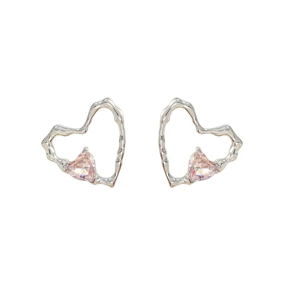 Sweet Heart Shape Alloy Plating Hollow Out Inlay Rhinestones Women'S Ear Studs