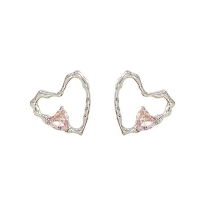 Sweet Heart Shape Alloy Plating Hollow Out Inlay Rhinestones Women'S Ear Studs