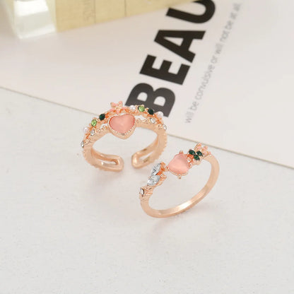 Sweet Heart Shape Alloy Plating Inlay Artificial Gemstones Women'S Rings