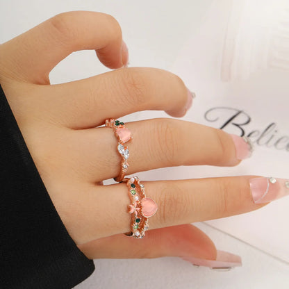 Sweet Heart Shape Alloy Plating Inlay Artificial Gemstones Women'S Rings