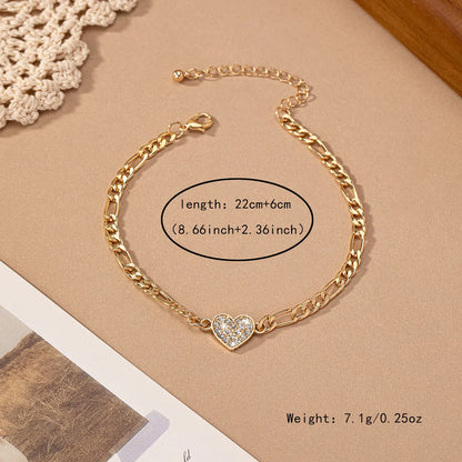 Sweet Heart Shape Alloy Plating Inlay Glass Valentine'S Day Women'S Anklet