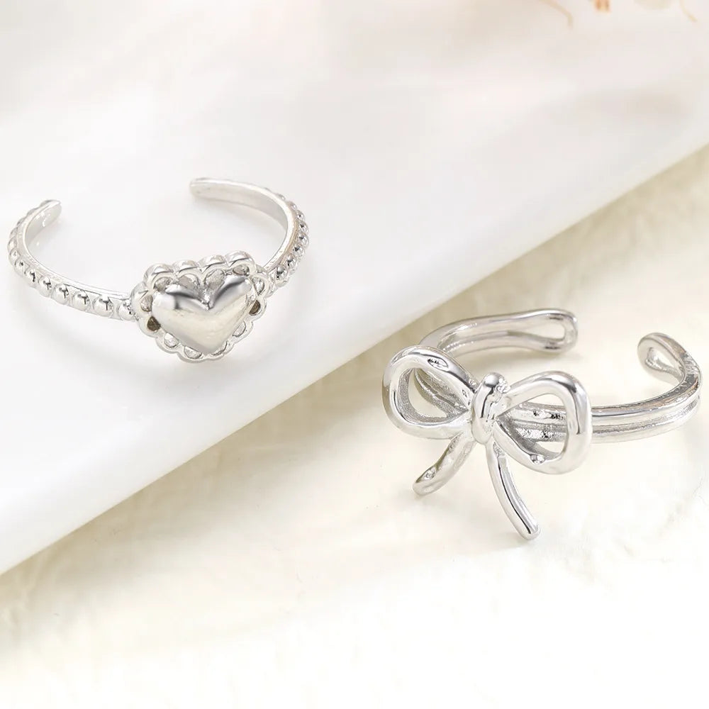 Sweet Heart Shape Bow Knot Alloy Women'S Open Rings