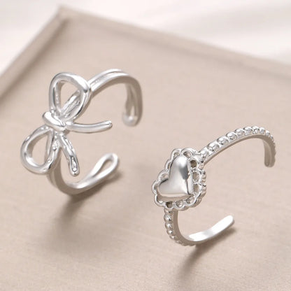 Sweet Heart Shape Bow Knot Alloy Women'S Open Rings