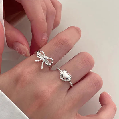 Sweet Heart Shape Bow Knot Alloy Women'S Open Rings