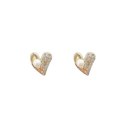 Sweet Heart Shape Bow Knot Copper Inlay Rhinestones Earrings 1 Pair