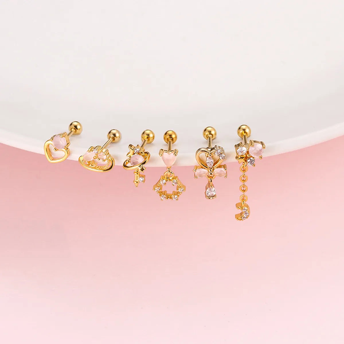 Sweet Heart Shape Bow Knot Stainless Steel Plating Zircon Ear Studs 1 Piece