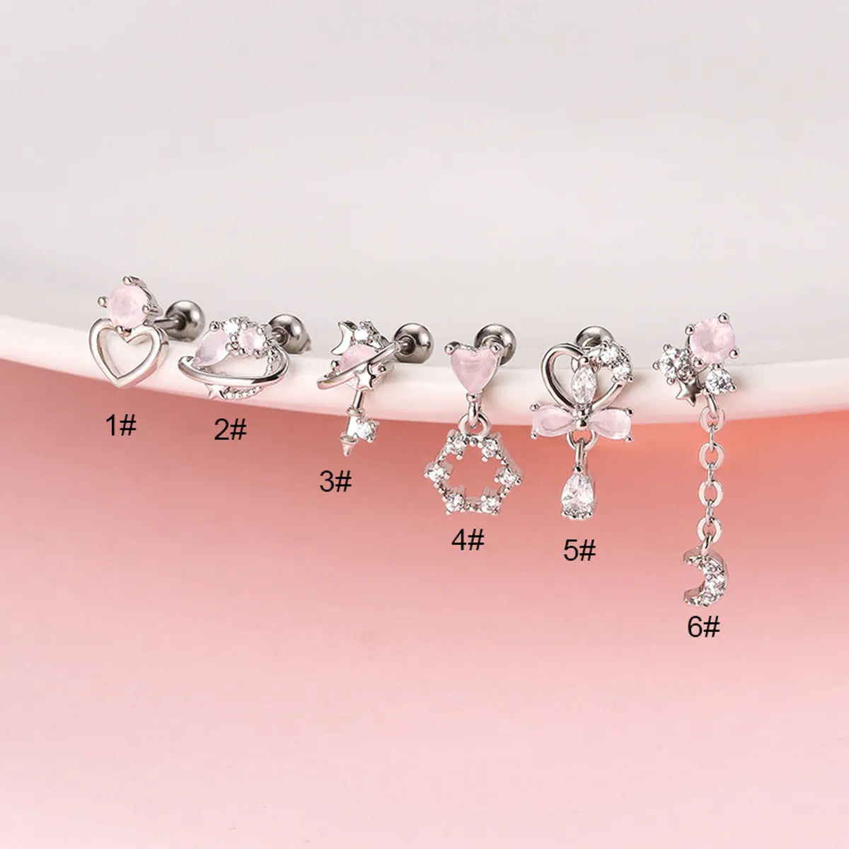 Sweet Heart Shape Bow Knot Stainless Steel Plating Zircon Ear Studs 1 Piece