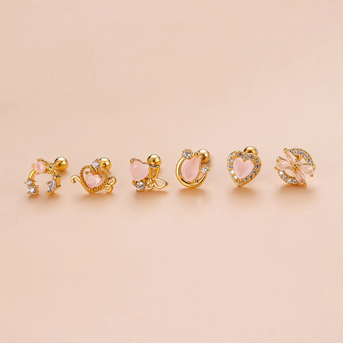 Sweet Heart Shape Bow Knot Stainless Steel Plating Zircon Ear Studs 1 Piece