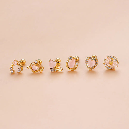 Sweet Heart Shape Bow Knot Stainless Steel Plating Zircon Ear Studs 1 Piece