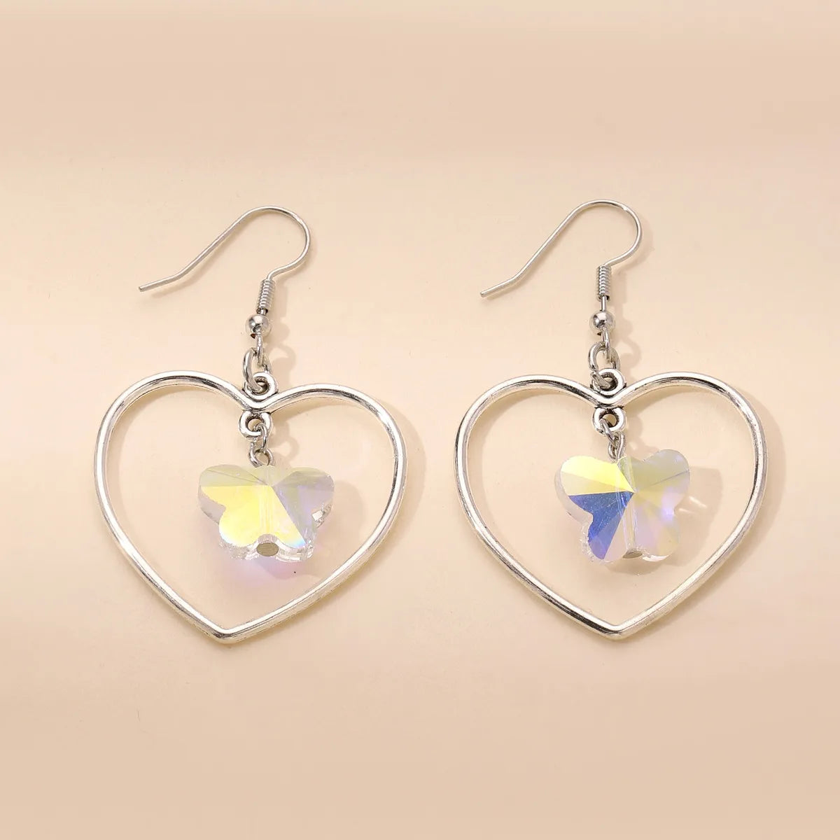 Sweet Heart Shape Butterfly Alloy Crystal Hollow Out Women'S Drop Earrings