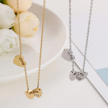 Sweet Heart Shape Butterfly Stainless Steel Plating Rhinestones Necklace 1 Piece