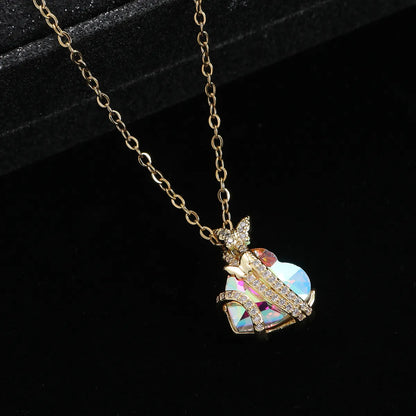 Sweet Heart Shape Butterfly Stainless Steel Titanium Steel Plating Inlay Rhinestones Pendant Necklace