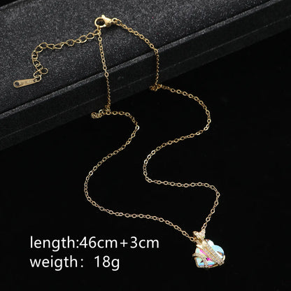 Sweet Heart Shape Butterfly Stainless Steel Titanium Steel Plating Inlay Rhinestones Pendant Necklace