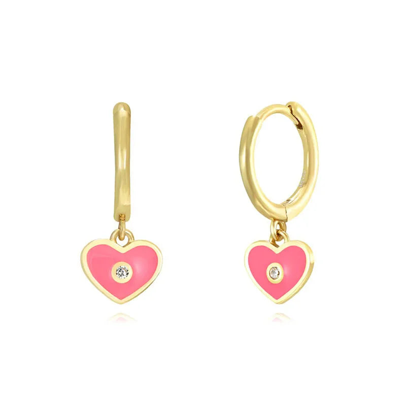 Sweet Heart Shape Copper Enamel Drop Earrings 1 Pair