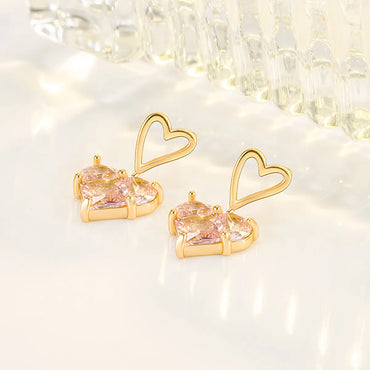 1 Pair Simple Style Heart Shape Copper Drop Earrings