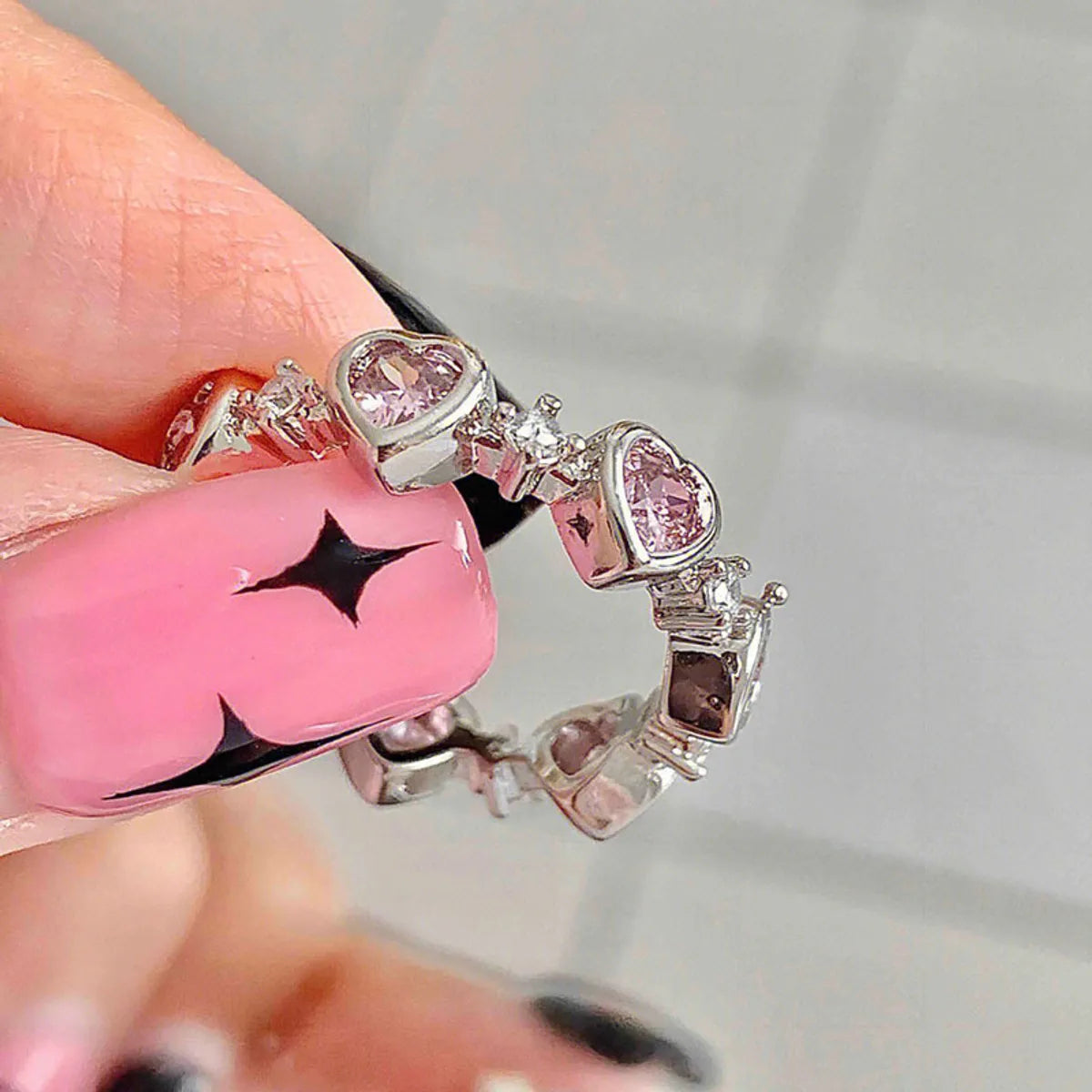 Sweet Heart Shape Copper Inlay Zircon Open Ring