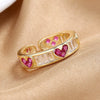Sweet Heart Shape Copper Inlay Zircon Open Ring