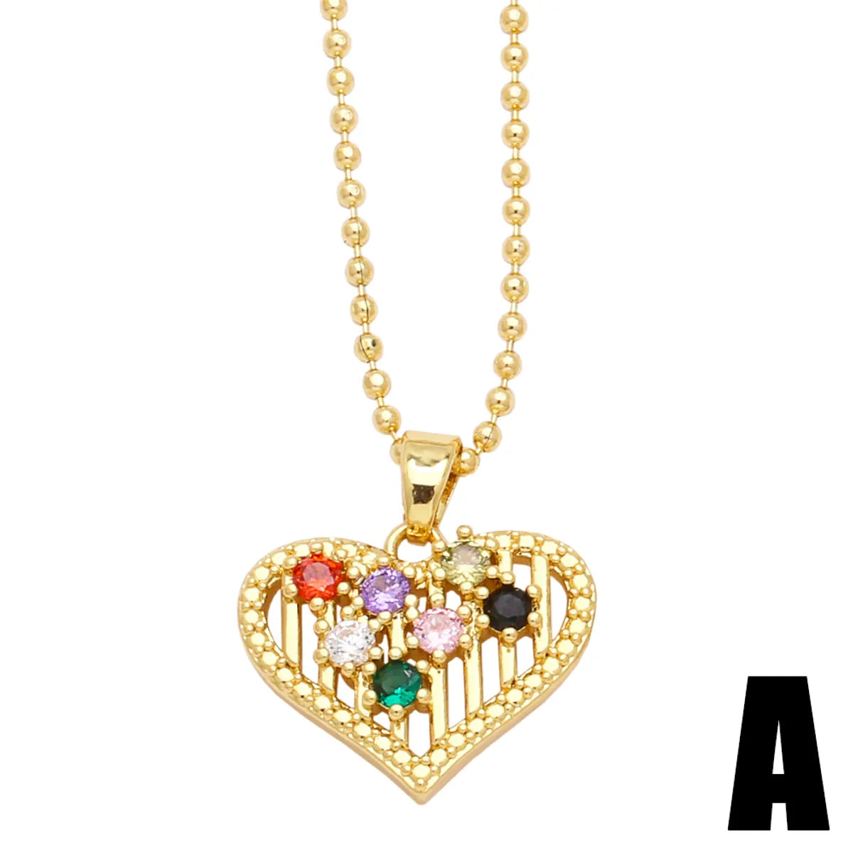 Sweet Heart Shape Copper Plating Inlay Zircon 18k Gold Plated Necklace