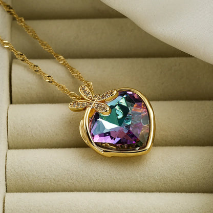 Sweet Heart Shape Copper 18k Gold Plated Zircon Pendant Necklace In Bulk