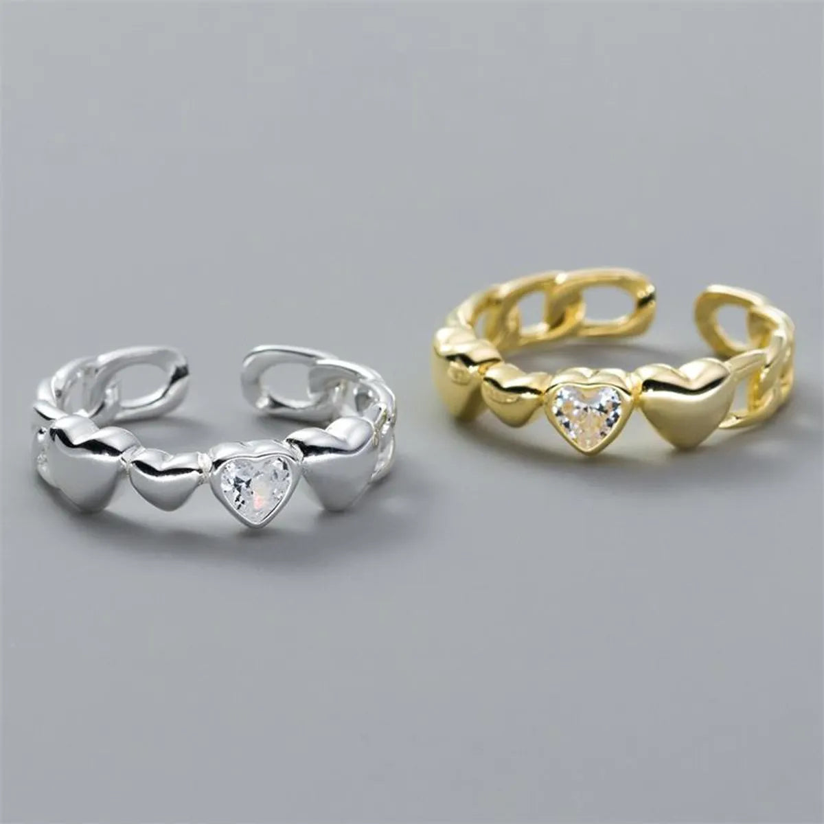 Sweet Heart Shape Copper Plating Silver Plated Rings