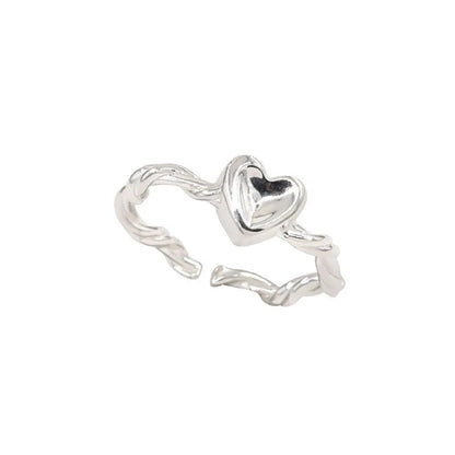 Sweet Heart Shape Copper Plating White Gold Plated Open Rings