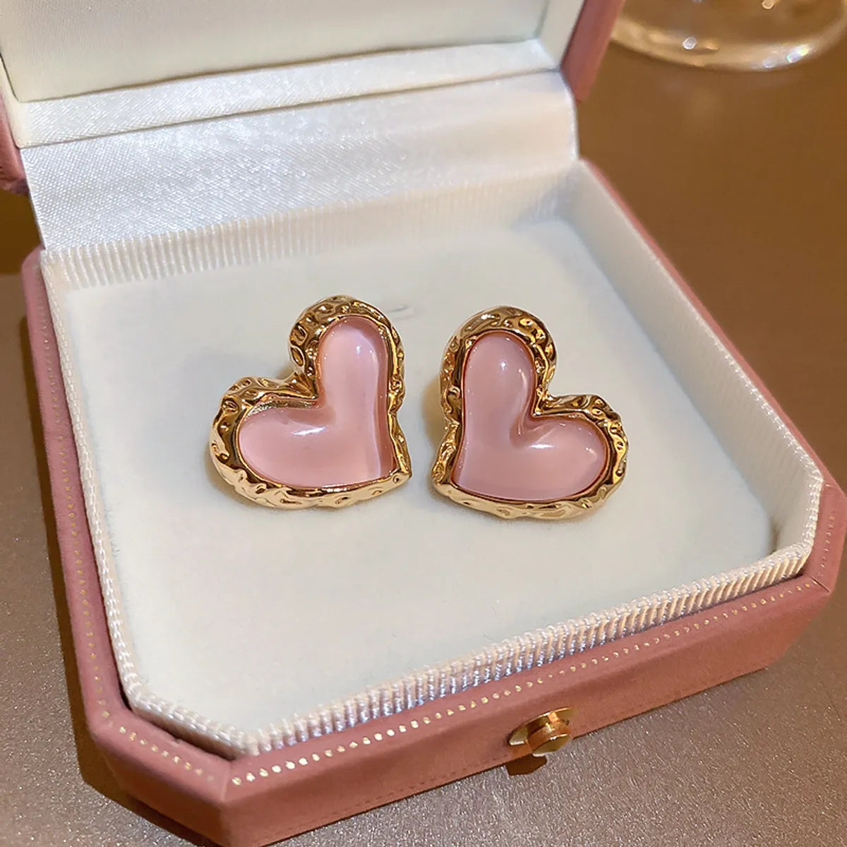 Sweet Heart Shape Flower Alloy Enamel Women'S Earrings Ear Studs