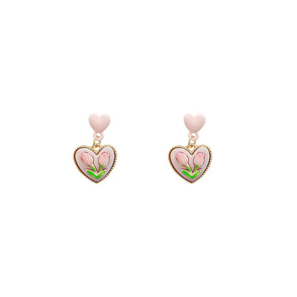 Sweet Heart Shape Flower Alloy Rhinestones Women'S Drop Earrings 1 Pair