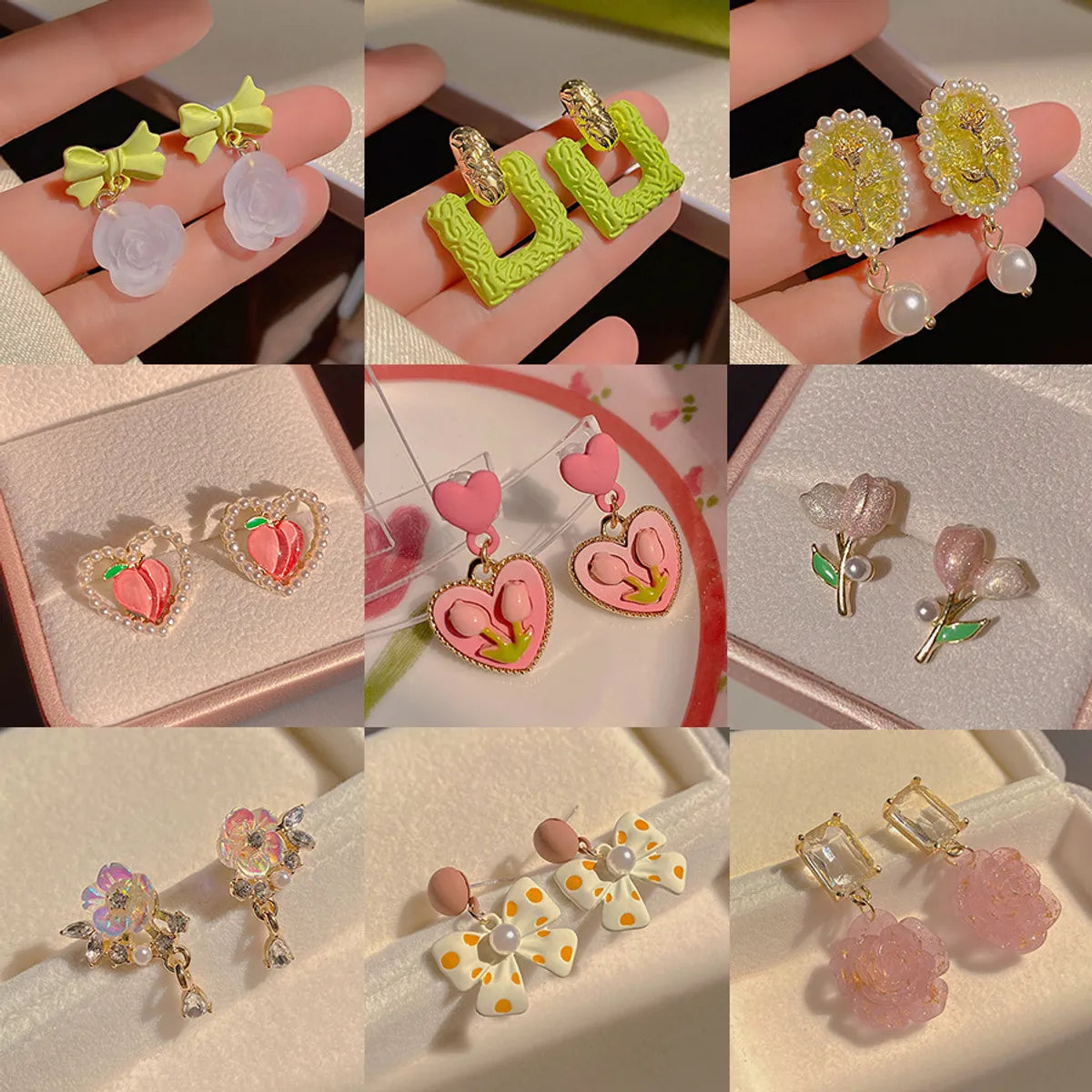 Sweet Heart Shape Flower Alloy Rhinestones Women's Drop Earrings 1 Pair