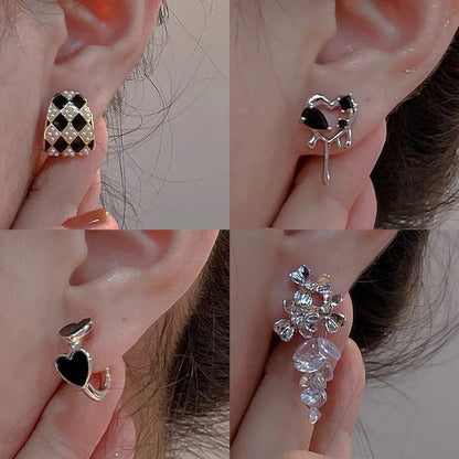 Sweet Heart Shape Flower Copper Plating Inlay Pearl Zircon Drop Earrings Ear Studs 1 Pair