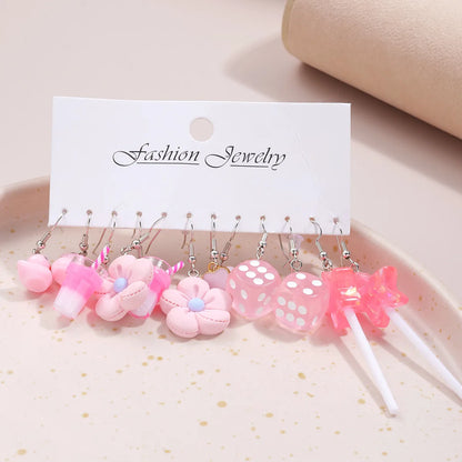 Sweet Heart Shape Flower Dice Plastic Plating Women'S Drop Earrings