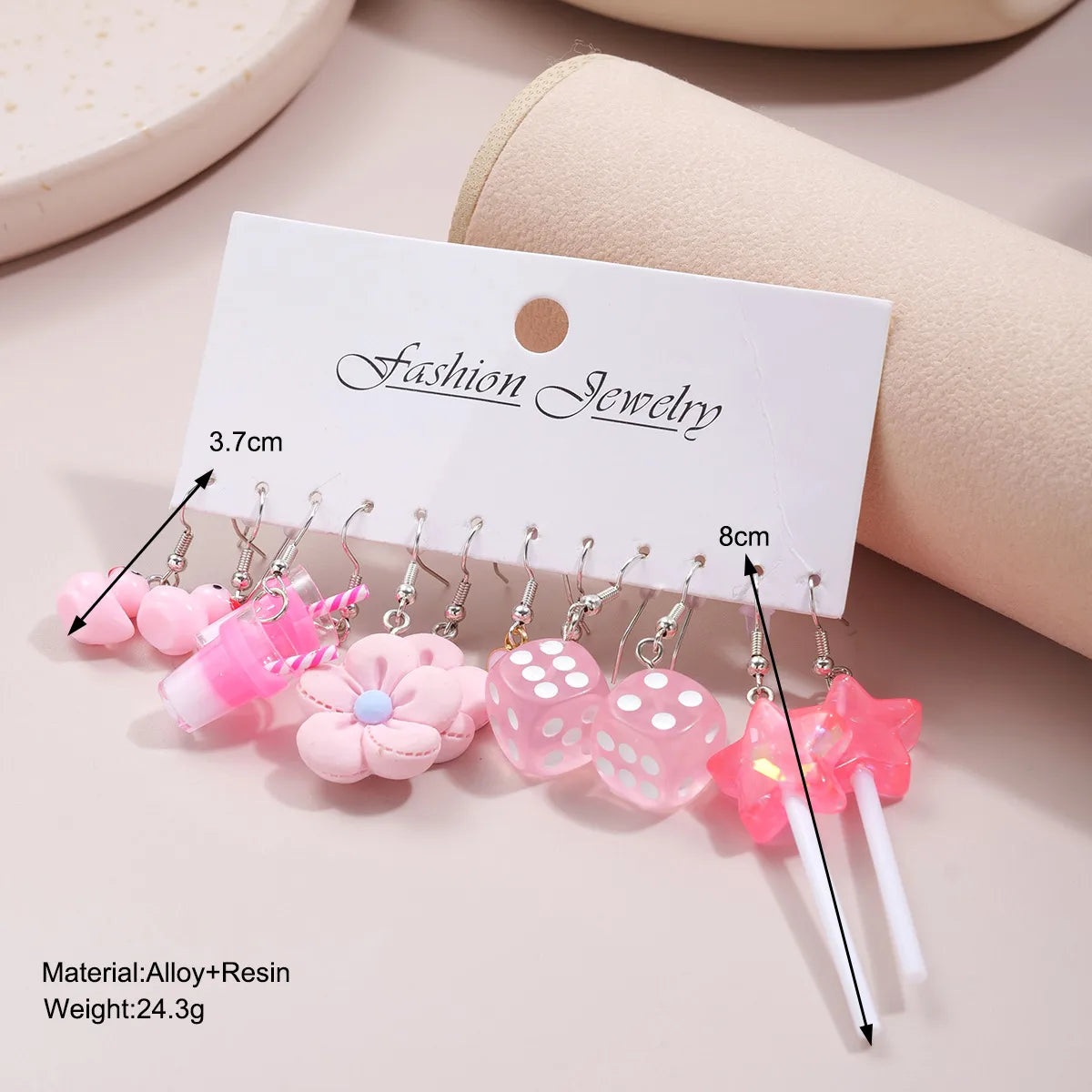 Sweet Heart Shape Flower Dice Plastic Plating Women'S Drop Earrings