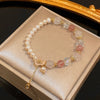 Sweet Heart Shape Flower Shell Alloy Beaded Plating Inlay Rhinestones Opal Women'S Bracelets