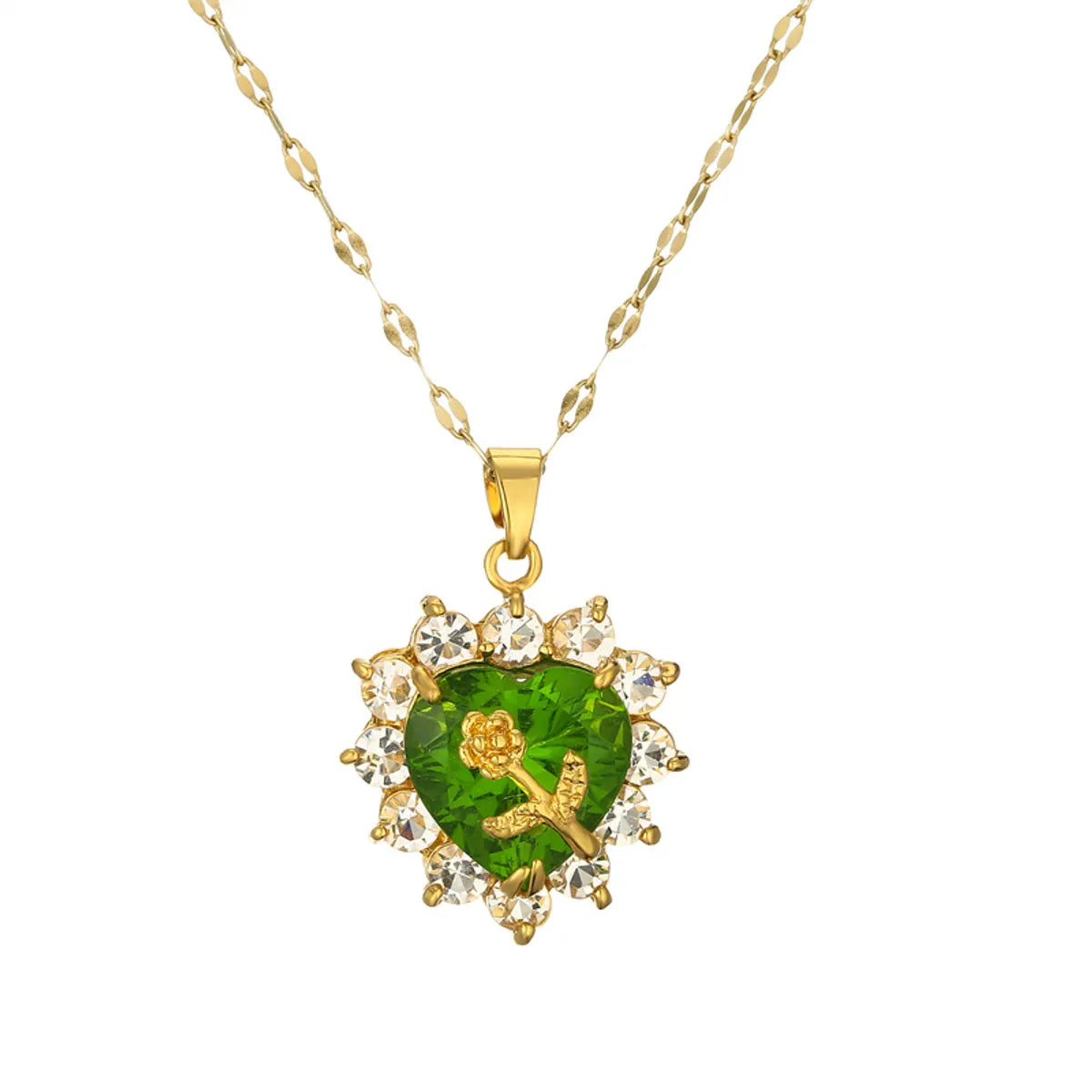 Sweet Heart Shape Flower Stainless Steel Copper Plating Inlay Zircon Gold Plated Pendant Necklace