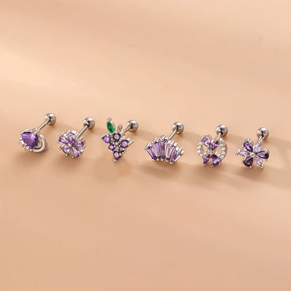 1 Piece Sweet Heart Shape Flower Inlay Stainless Steel Zircon Ear Studs